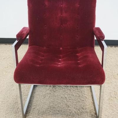 1187	MID CENTURY MODERN CHROME ARM CHAIR WITH TUFTED VELOR UPHOLSTERY, APPROXIMATELY 24 IN X 24 IN X 36 IN H
