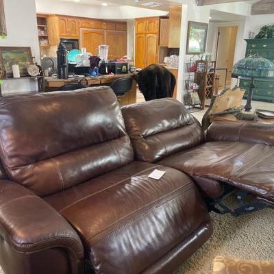 All leather reclining couch, beautiful