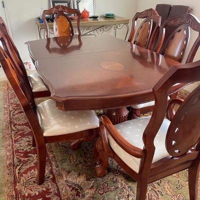 Inlaid dining table w extensions 
