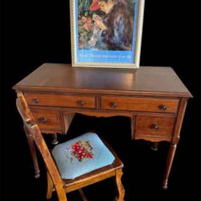 Wooden desk with chair art