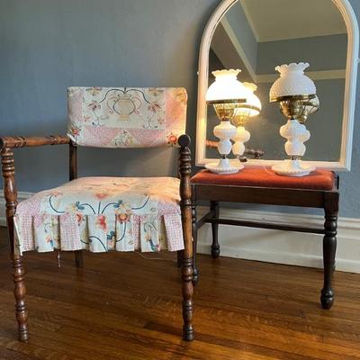 Sitting with milk glass lamps