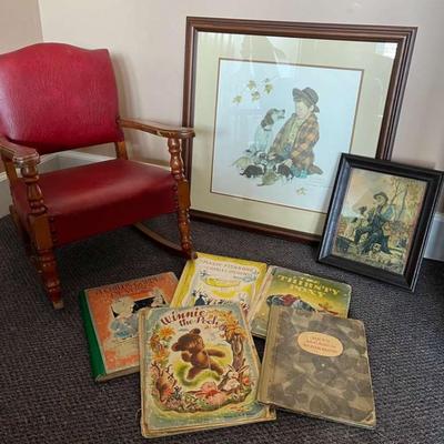 Childs chair with books art