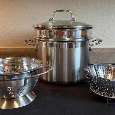 Tramontina 6-quart Stainless Steel Stockpot with Steamer & Glass Lid, Steamer Basket & Colander