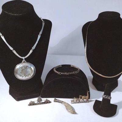 Sterling Only Necklaces, Brooches And A Ring