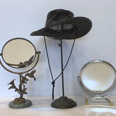 Two Mirrors, Barmah Canvas Drover Hat & Hat Stand 