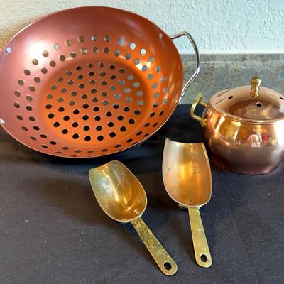 Copper Grill Wok, Garlic Keeper And Vintage Scoops