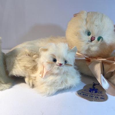 Vintage Real Rabbit Fur Toy Cat With 3 Kittens La Mar Toy Co.