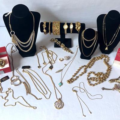 Two 14K Necklaces And Other Gold Toned Jewelry 