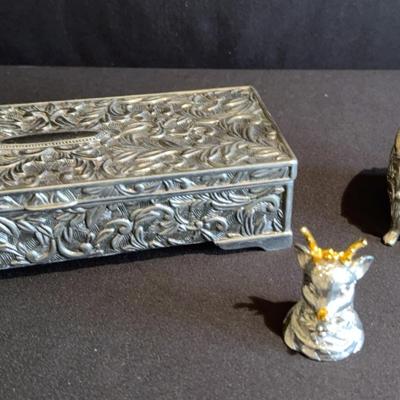 Pewter Reindeer Bell And 2 Jewelry Boxes