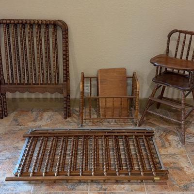 High Quality, Spindle Style Wooden Baby Bed, Highchair, Cradle