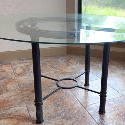 4.5 ft Round Glass Top, Metal Base Dining Room Table 