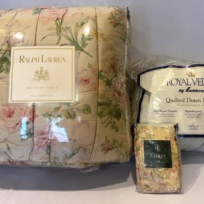 Ralph Lauren King comforter Therese Floral Pink, 1 Floral Sham, & Royal Velvet  Quilted Down Blanket