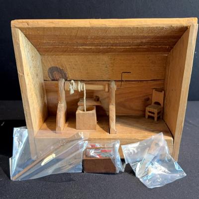 Hand Carved Shadow Box And Miniature Tools 