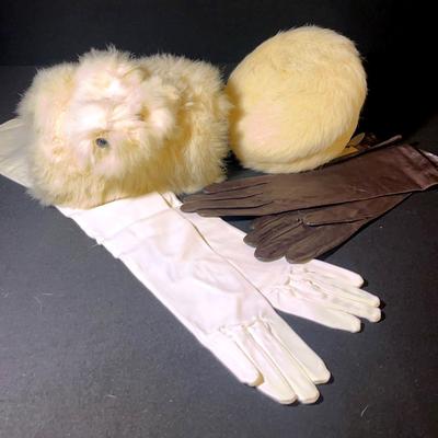 Vintage Fur Hat & Muff with Kay Fuchs (M) Long Ladies Gloves and a Brown Pair