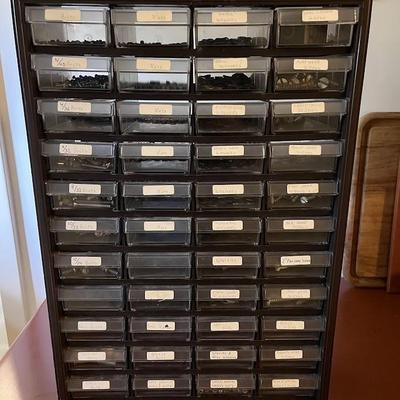 Set of Two Craftman Garage drawer organizer for small parts and screws- filled and labeled