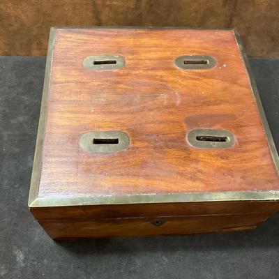 Vintage Hinged Wooden Coin Box With Brass Trim 