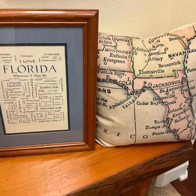 I Love Florida!  Calligraphy Framed Art And Florida Pillow With Feather Insert 