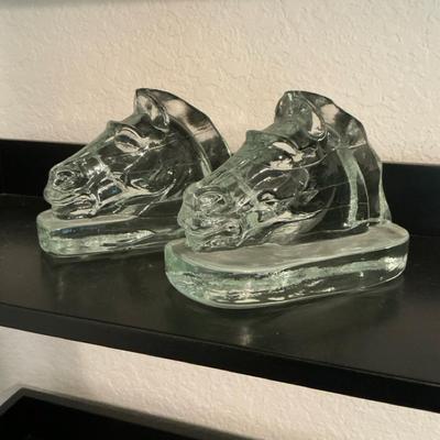 VTG Solid Glass Horse Heads Bookends