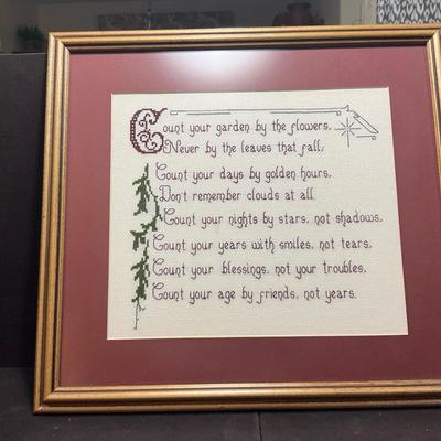 Custom Framed Cross-Stitched Positive Thinking Message 