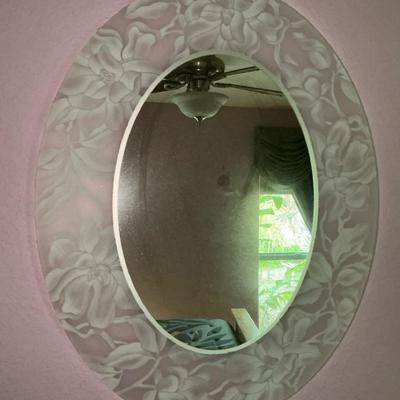 Frosted Glass Magnolia Bloom Oval Mirror