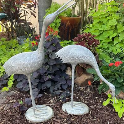 Courting Crane Pair Garden Sculptures