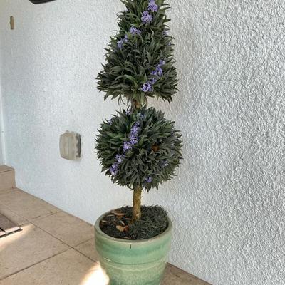 Faux Topiary In Aqua Glazed Pot