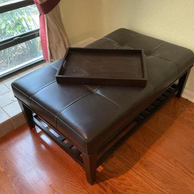 Leather Tufted Oversized Ottoman And Cocktail Tray