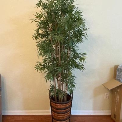 Faux Bamboo In Woven Basket