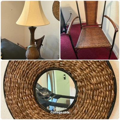 Woven Bottom Chair, Mirror And Lamp