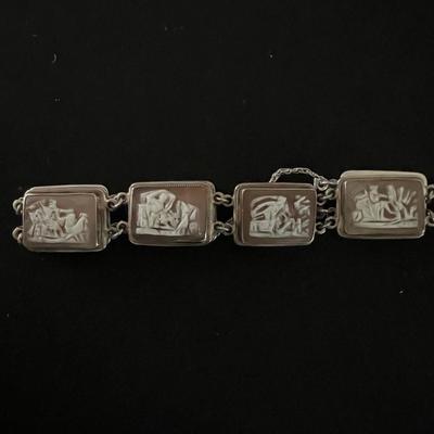 800 Silver Brown Cameo Bracelet 