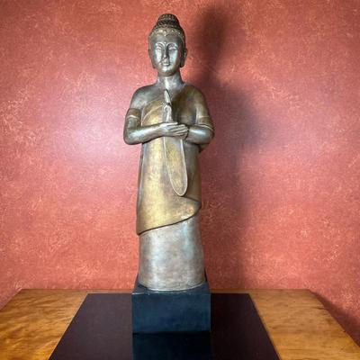 Indian/Buddhist Figure - Standing Buddha | Indian bronze statue of a standing Buddha in robes, forming a mudra with their hands....