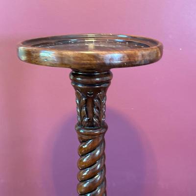 Mahogany Pedestal Plant Stand - 1/2 | Victorian style mahogany pedestal plant stand with barley twist column and claw feet. Base: w....