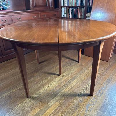 Round Extending Dining Table | Vintage (mid 20th c.) round wooden extending dining table with three leaves. Each leaf: 20". Fully...