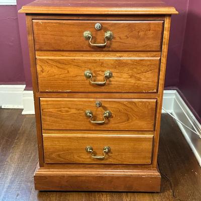 Stickley File Cabinet with Key | Vintage (mid 20th c.) Stickley Furniture two-drawer file cabinet, disguised as four drawers with false...