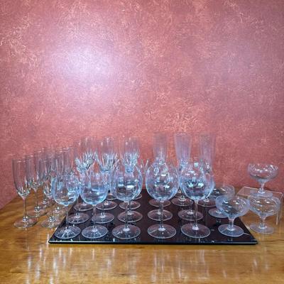 Collection Of Wine & Champagne Glasses | Red wine glasses = 6 count White wine glasses = 4 count Coupe glasses (possibly by Indiana...