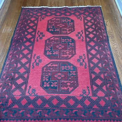Oriental Style Rug - Red & Black | Red and black colored oriental style rug, possibly of Turkmen/Persian origin. - w. 40 x l. 64 in
