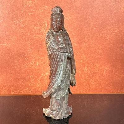 Tibetan/Buddhist Figure - Guanyin | Tibetan carved agarwood statue of Guanyin, a revered figure in Buddhism associated with compassion. A...