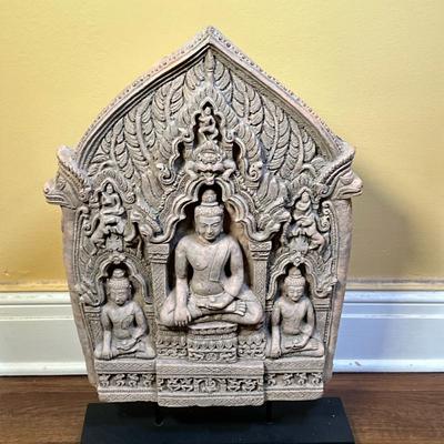 Indian/Buddhist Figure - "Three Jewels of Buddhism" | Indian/Hindu carved stone statue of "The Three Jewels of...