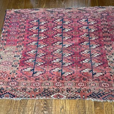 Oriental Style Rug - Rosey Red | Rosey red colored oriental style rug, possibly of Turkmen/Persian origin. - w. 40 x l. 44 in
