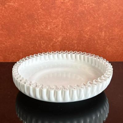Fenton "Silver Crest" Crimped Bowl | Vintage (mid-20th c.) Fenton Art Glass (USA) "Silver Crest" milk glass crimped...