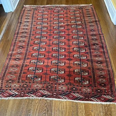 Oriental Style Rug - Red & Orange | Red and orange colored oriental style rug, possibly of Turkmen/Persian origin. - w. 47 x l. 65 in
