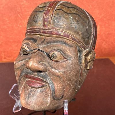 Chinese/Himalayan Dance Mask | Chinese/Himalayan hand-carved traditional dance mask. - h. 7.5 x w. 6 in
