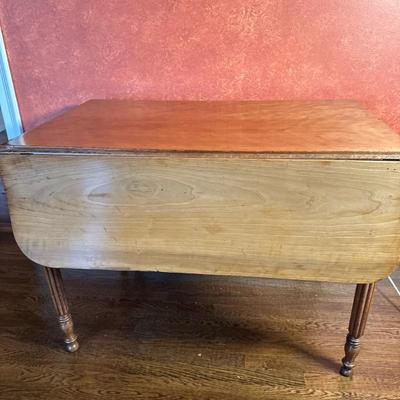 Drop Leaf Wooden Table - 1/2 | Antique (19th c.) drop leaf wooden table serves as a sofa table when folded, or expand to a larger dining...