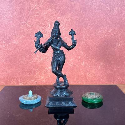 Indian/Hindu Figure - Krishna | Indian/Hindu bronze statue of Lord Krishna, revered as the eighth avatar (incarnation) of the god Vishnu,...