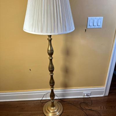 Lightweight Brass Floor Lamp | Vintage (mid 20th c.) lightweight brass floor lamp with pleated lampshade. - h. 55 x w. 11 in
