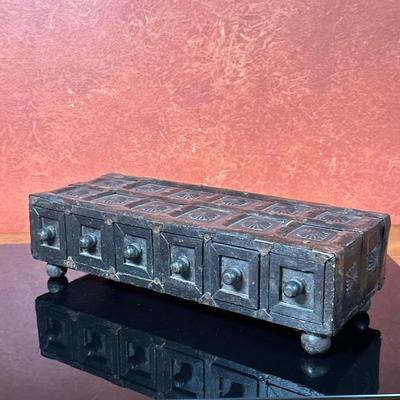 Spice Box/Apothecary Cabinet | Antique (19th c.) spice box or apothecary cabinet, possibly Nepalese or Indian origin. - h. 4 x w. 6 x l....