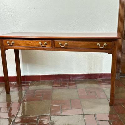 Stickley Narrow Wooden Console Table | Vintage (mid 20th c.) Stickley Furniture Co. Chippendale style narrow wooden console table with...
