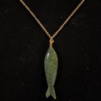 Vintage Fish Necklace. Believed To Be Jade. 
