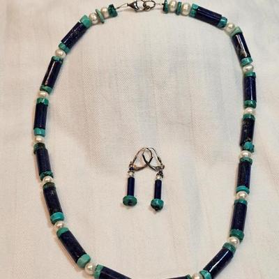 Lapis Sterling Turquoise And Pearl Set...