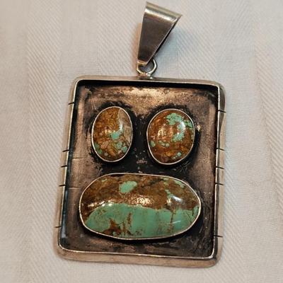 950 Silver And Turquoise Pendant Signed Oscar's...